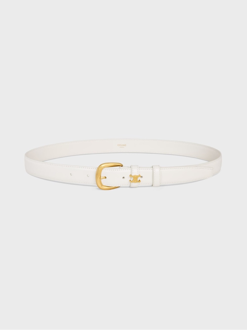 Celine Vivienne White Leather Belt with Gold Buckle and Triomphe Accent size 85